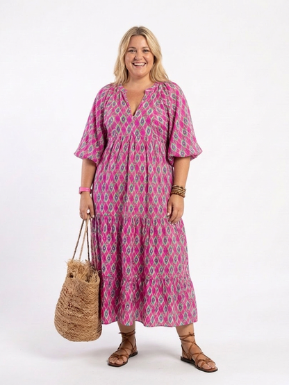 Apolline | Vestido Midi Estampado con Escote en V y Manga 3/4
