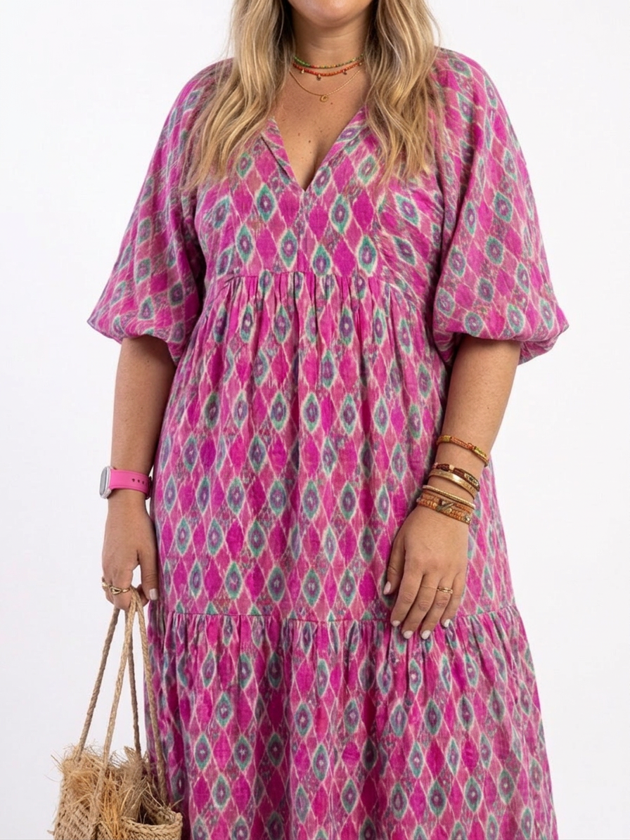 Apolline | Vestido Midi Estampado con Escote en V y Manga 3/4
