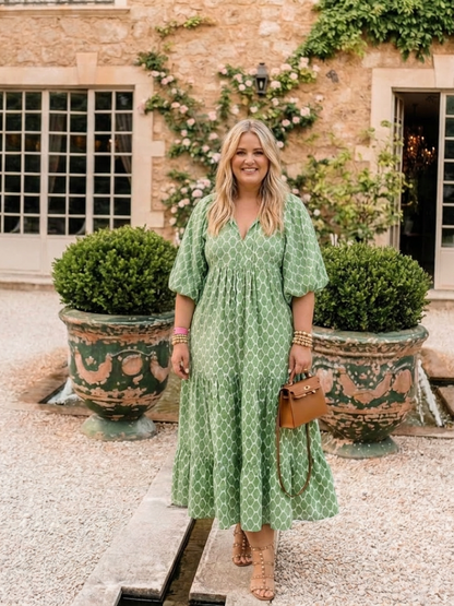 Apolline | Vestido Midi Estampado con Escote en V y Manga 3/4