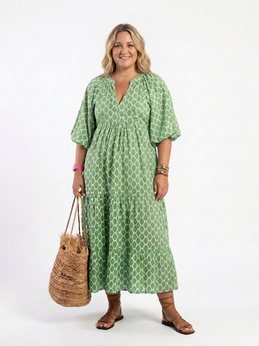 Apolline | Vestido Midi Estampado con Escote en V y Manga 3/4