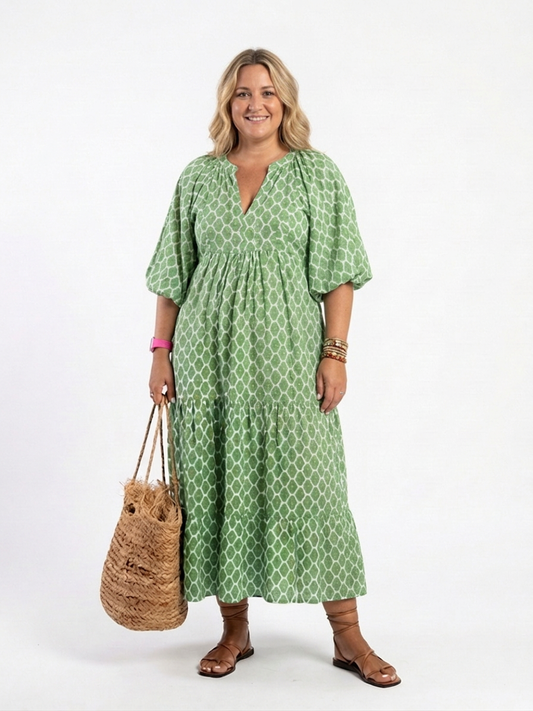Apolline | Vestido Midi Estampado con Escote en V y Manga 3/4