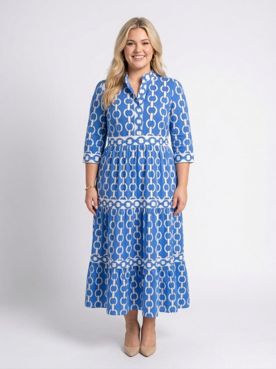 Ysolde | Vestido Midi con Estampado de Cadenas y Manga 3/4