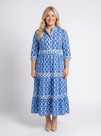 Ysolde | Vestido Midi con Estampado de Cadenas y Manga 3/4