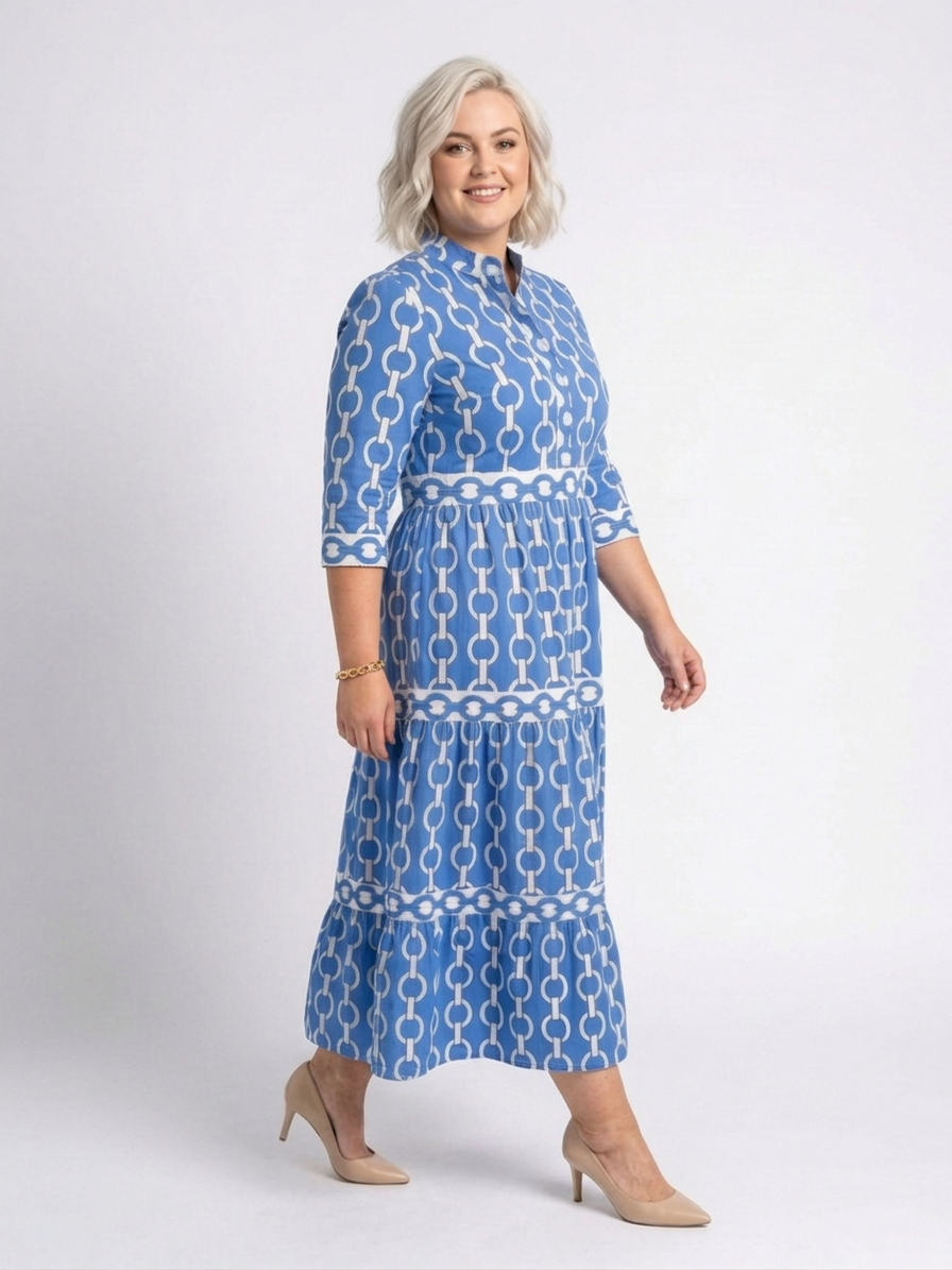 Ysolde | Vestido Midi con Estampado de Cadenas y Manga 3/4