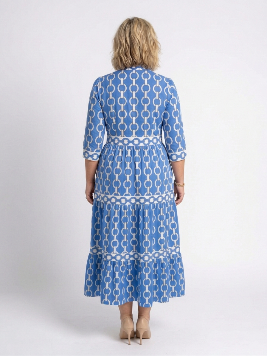 Ysolde | Vestido Midi con Estampado de Cadenas y Manga 3/4