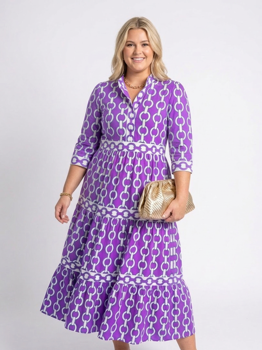 Ysolde | Vestido Midi con Estampado de Cadenas y Manga 3/4