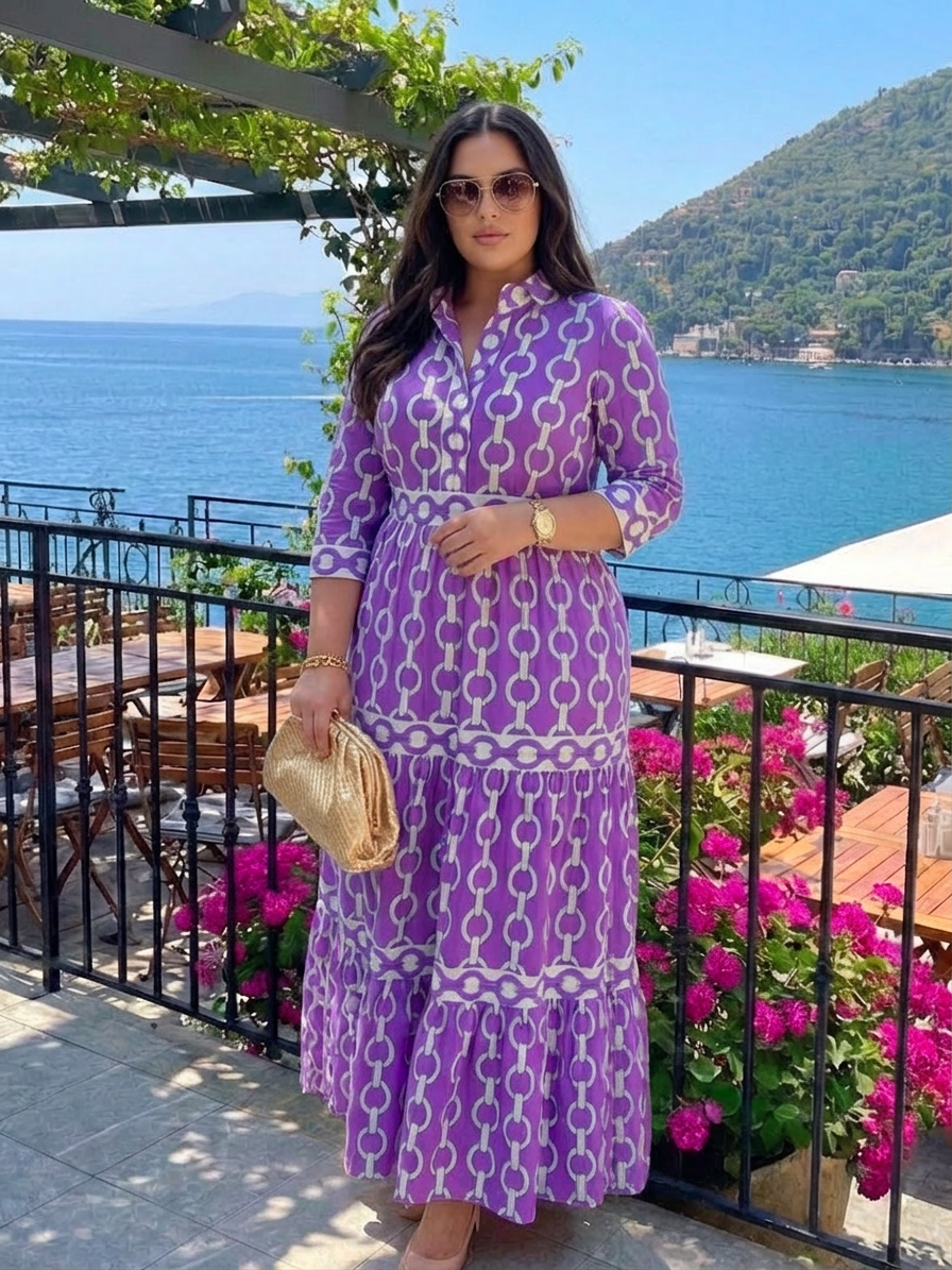 Ysolde | Vestido Midi con Estampado de Cadenas y Manga 3/4
