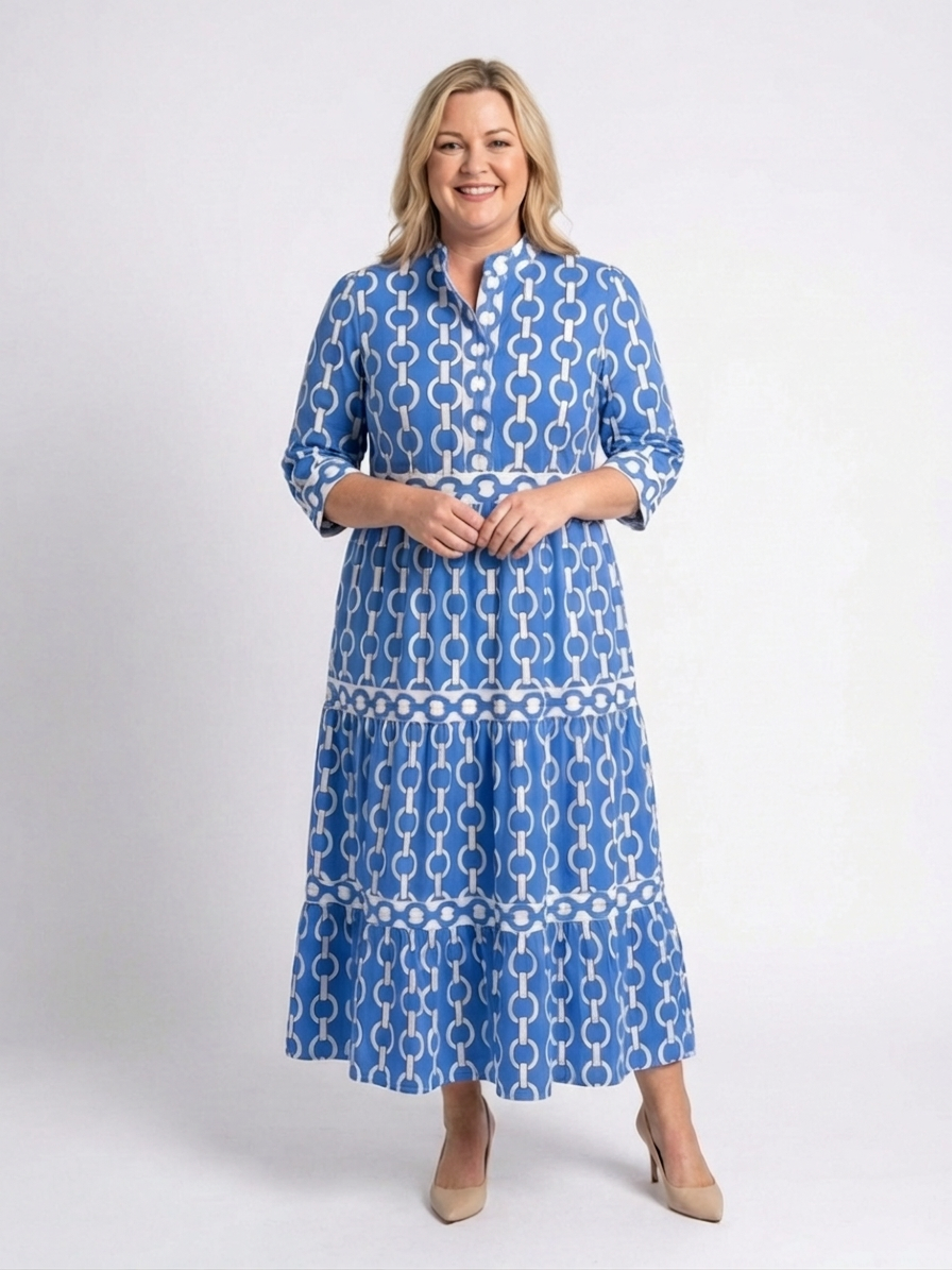 Ysolde | Vestido Midi con Estampado de Cadenas y Manga 3/4