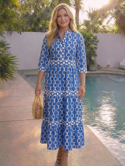 Ysolde | Vestido Midi con Estampado de Cadenas y Manga 3/4