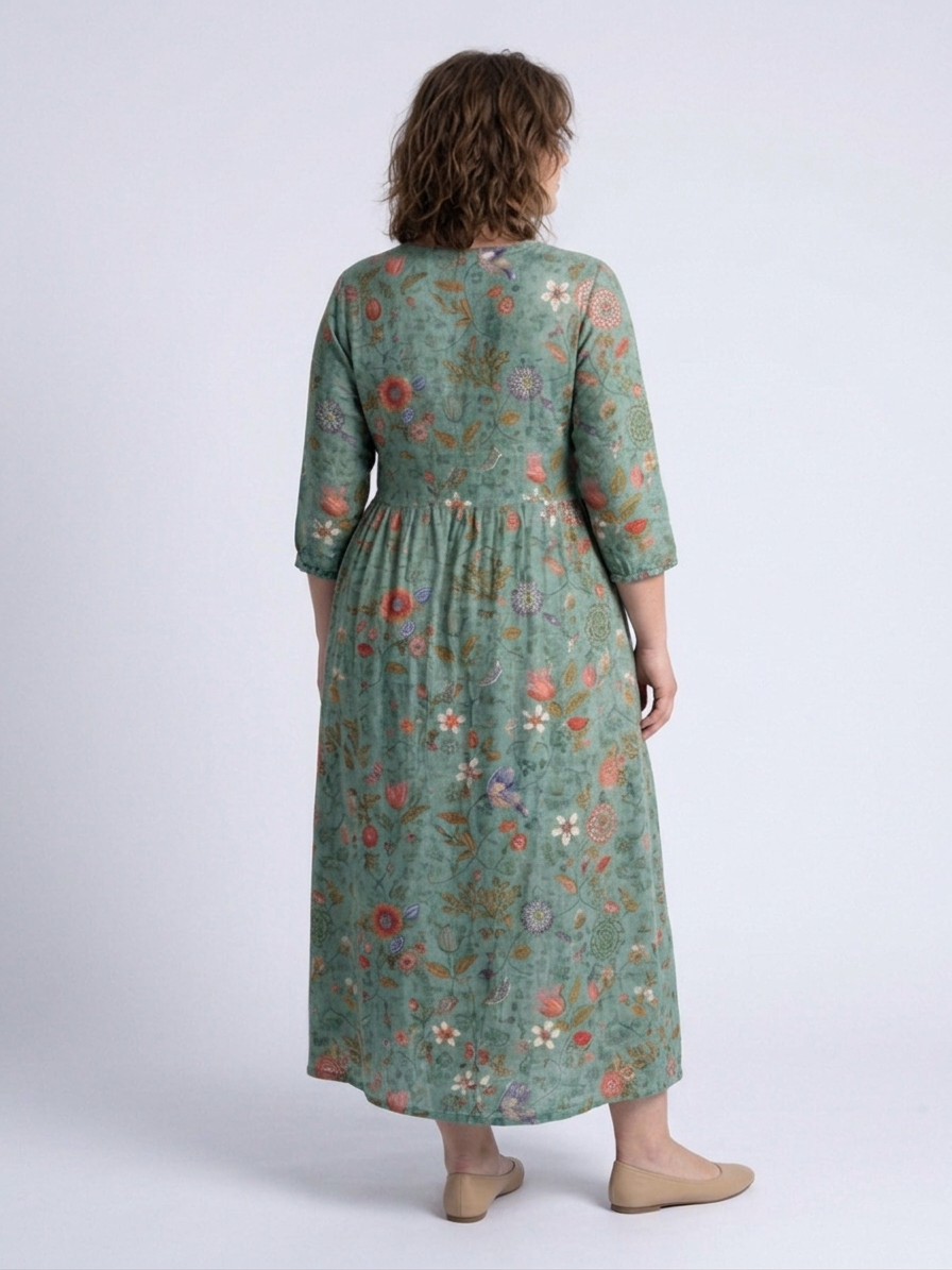 Marina | Floral V Neck Three Quarter Sleeve Maxi Dress