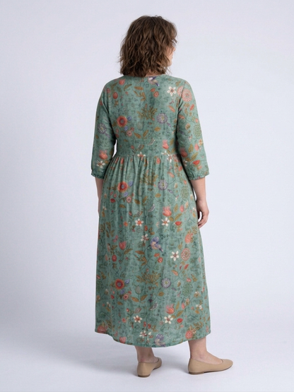 Marina | Floral V Neck Three Quarter Sleeve Maxi Dress