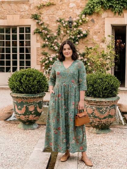 Marina | Floral V Neck Three Quarter Sleeve Maxi Dress