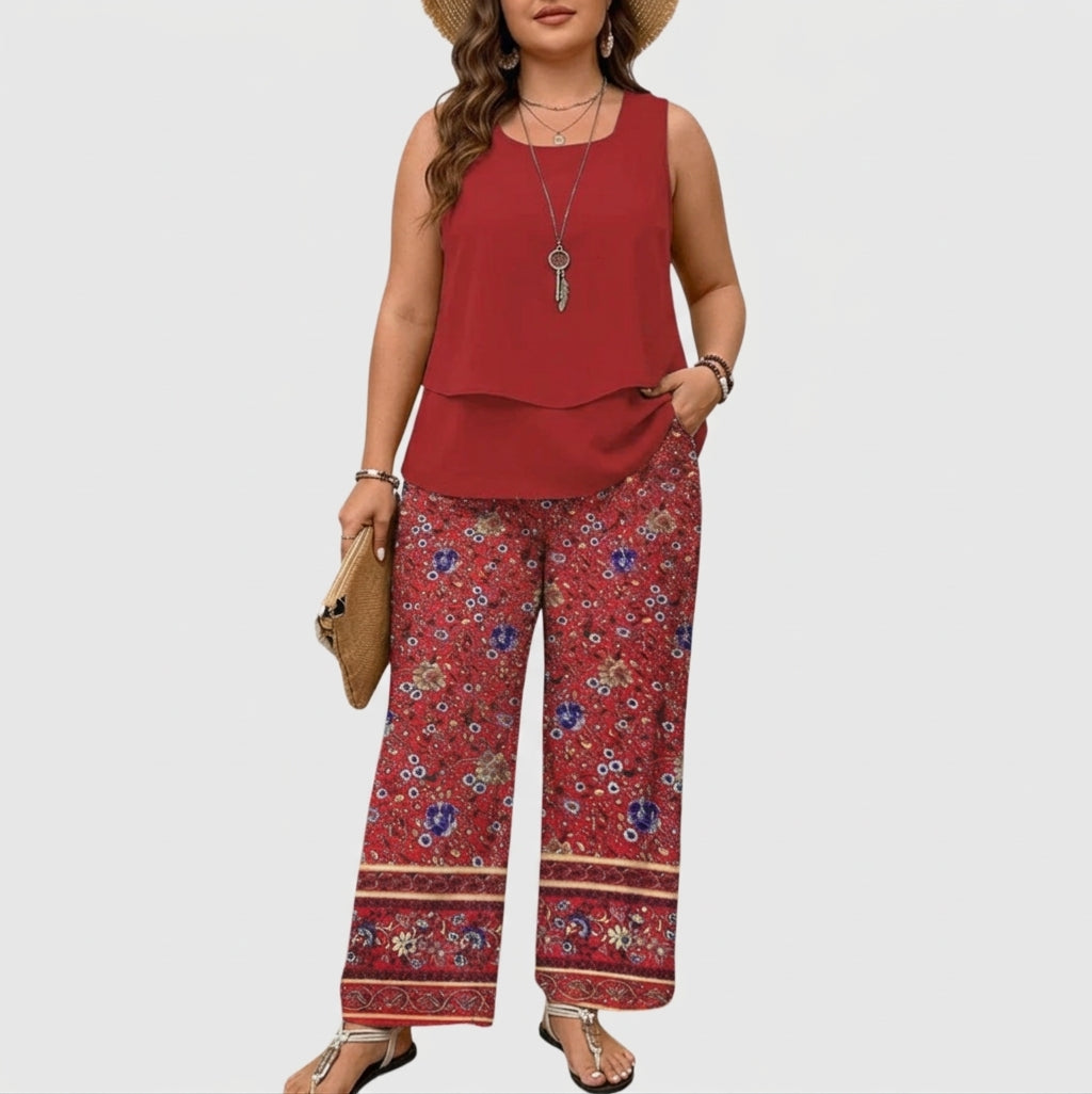 Ovelynra | Conjunto Top sin Mangas y Pantalón Ancho