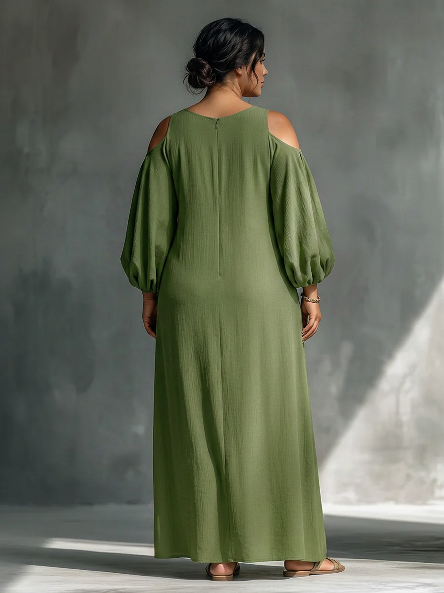 Vestido Largo Hombros Descubiertos Manga Abullonada Anika