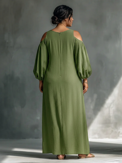 Vestido Largo Hombros Descubiertos Manga Abullonada Anika