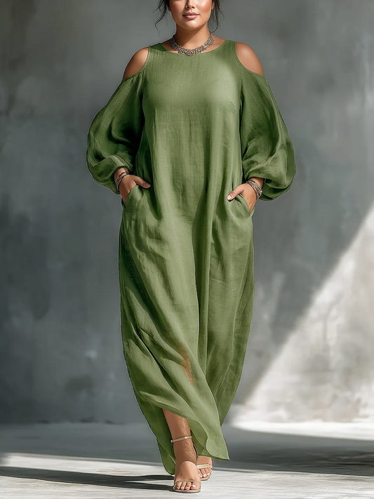 Vestido Largo Hombros Descubiertos Manga Abullonada Anika