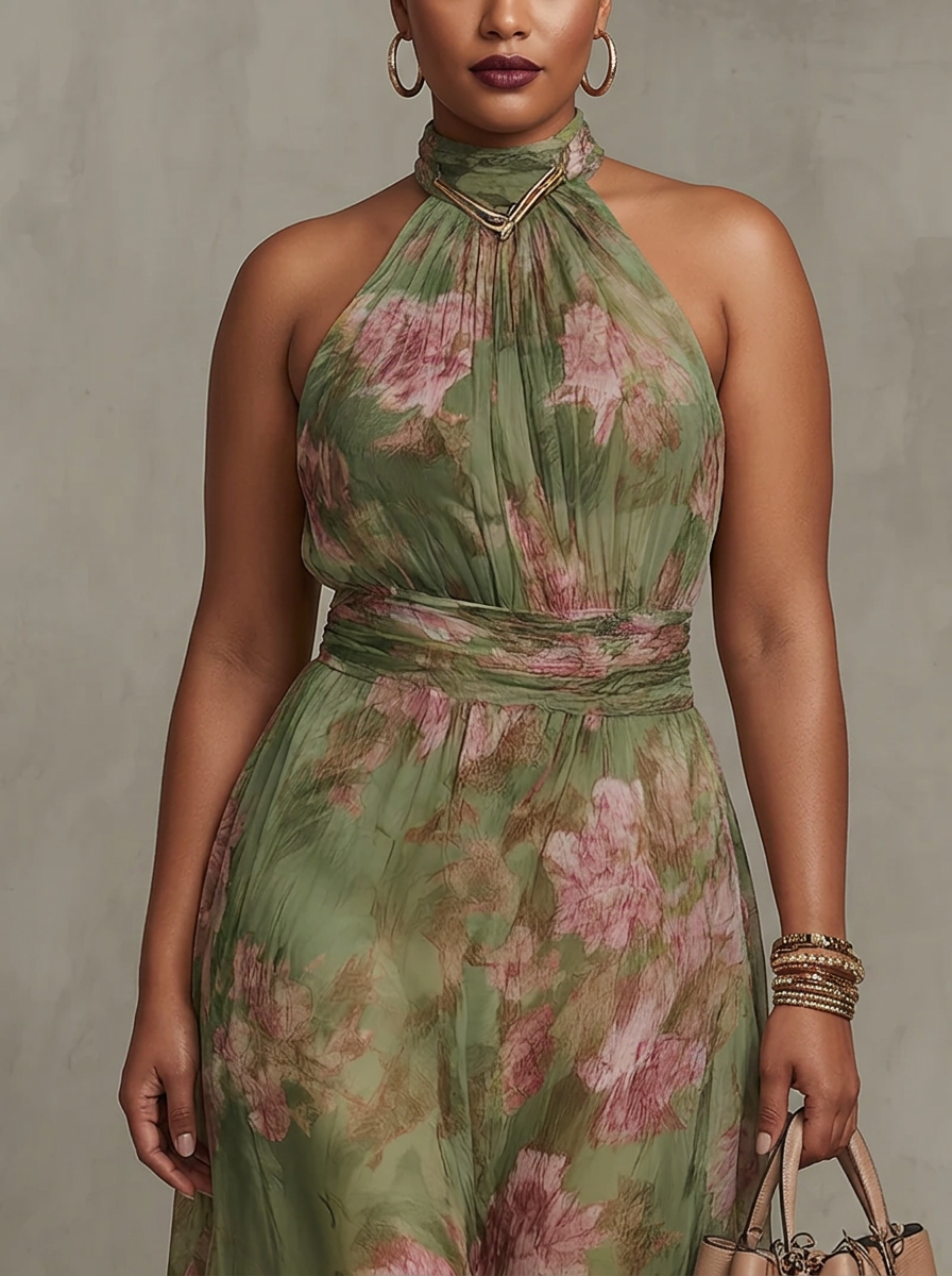 Vestido Largo Floral de Gasa Florence