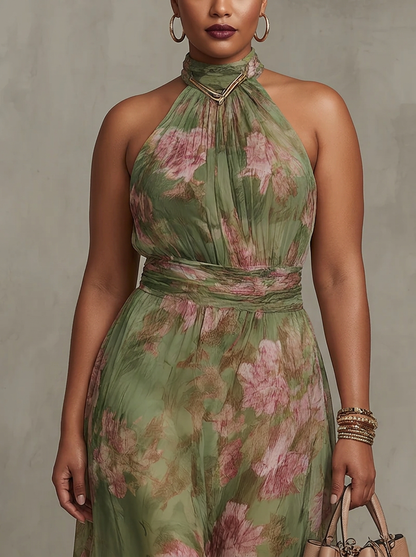 Vestido Largo Floral de Gasa Florence