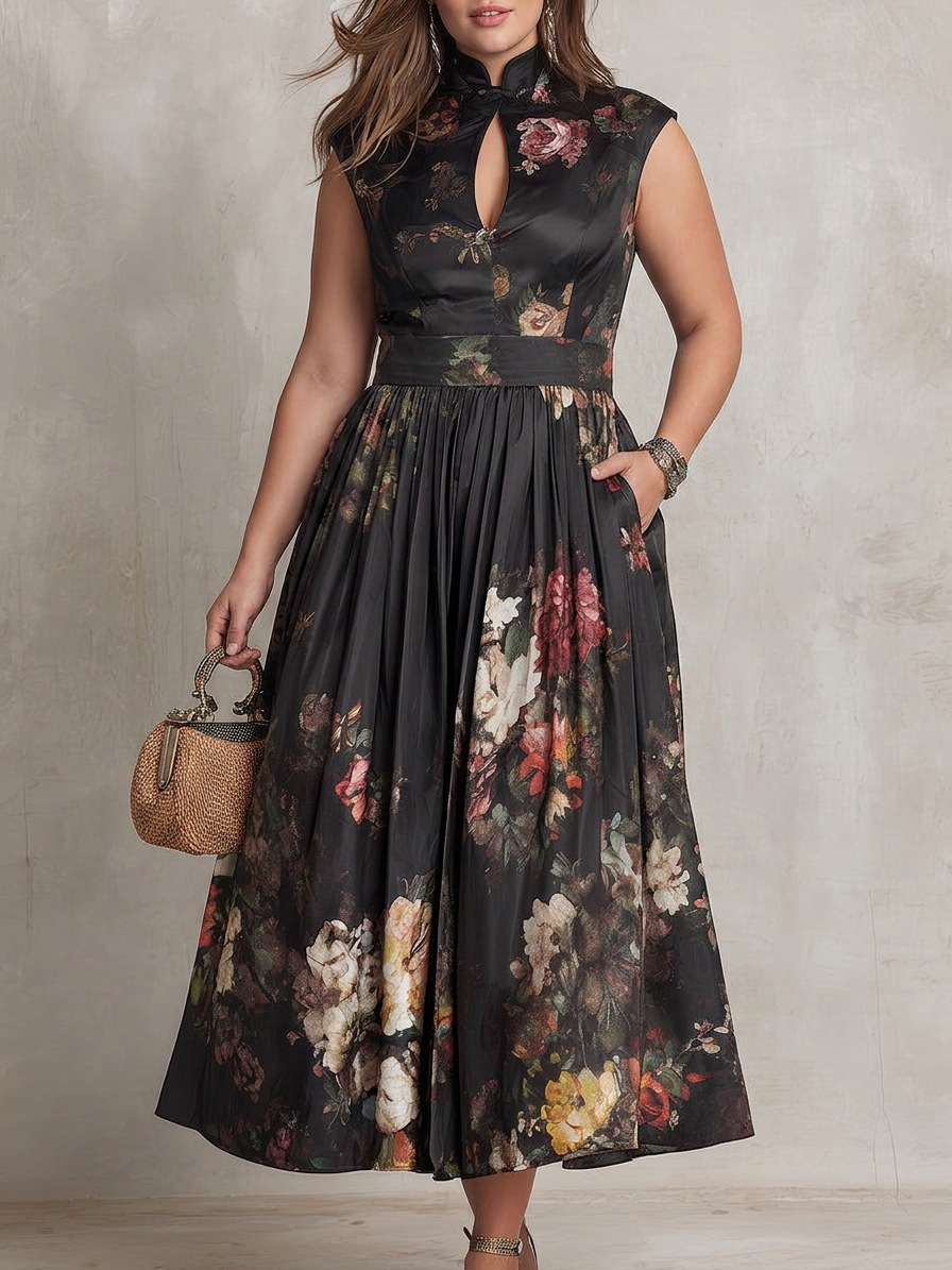 Vestido Midi Floral de Satén Patricia