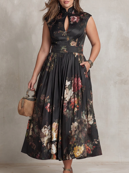 Vestido Midi Floral de Satén Patricia