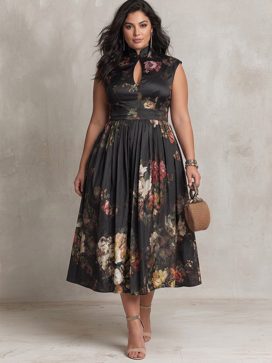 Vestido Midi Floral de Satén Patricia
