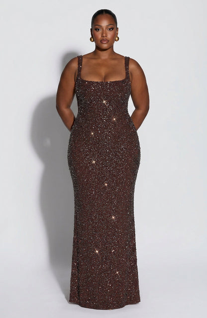 Vestido Largo Brillo Granate Calanthe