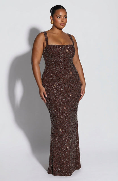 Vestido Largo Brillo Granate Calanthe