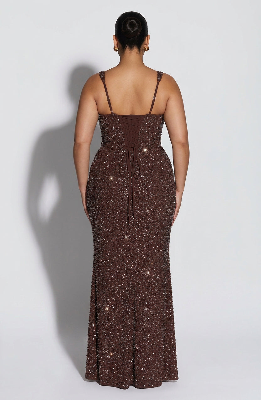 Vestido Largo Brillo Granate Calanthe
