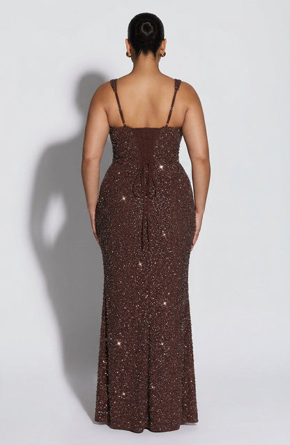 Vestido Largo Brillo Granate Calanthe