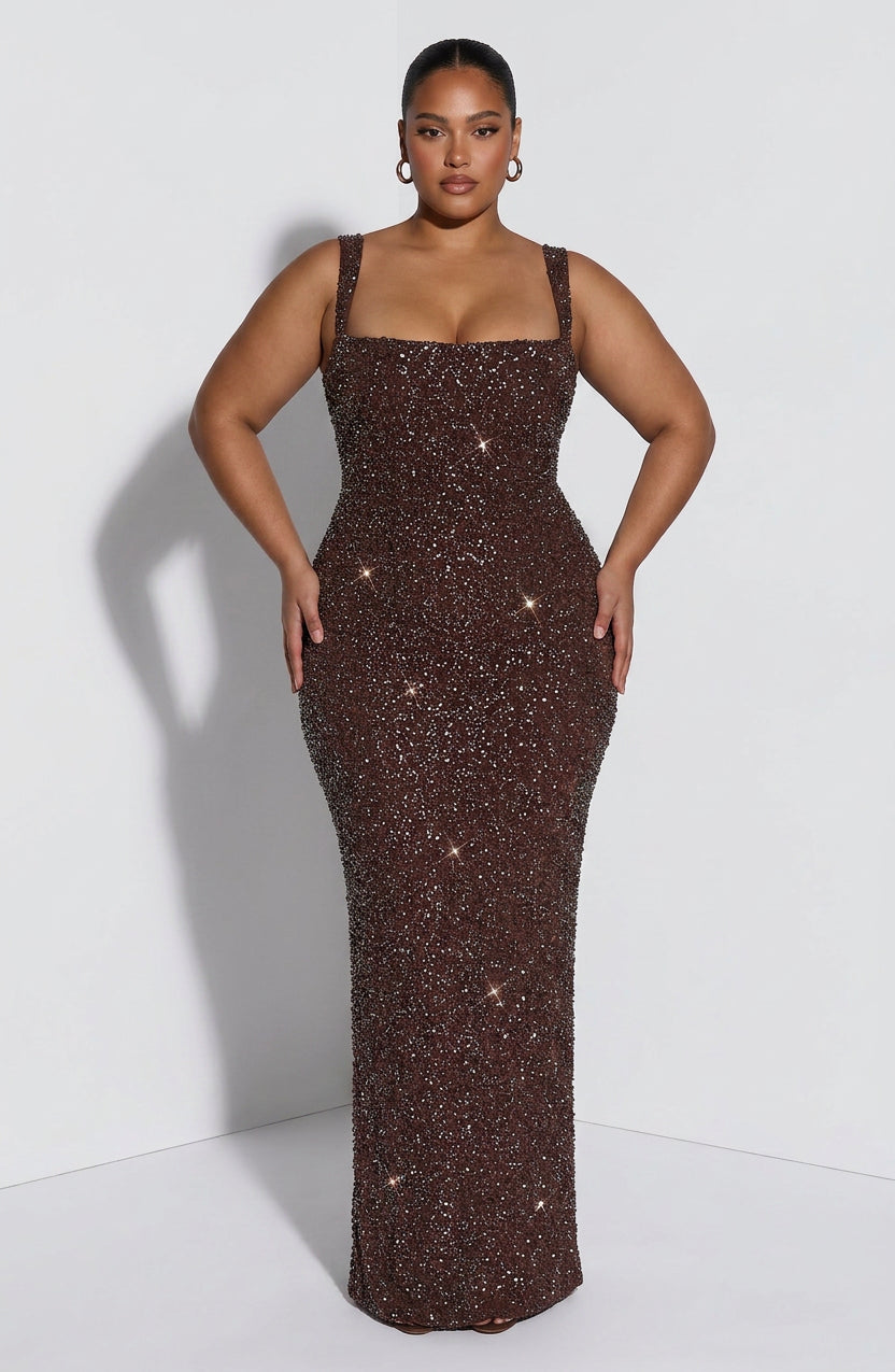 Vestido Largo Brillo Granate Calanthe