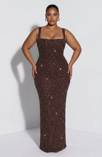 Vestido Largo Brillo Granate Calanthe