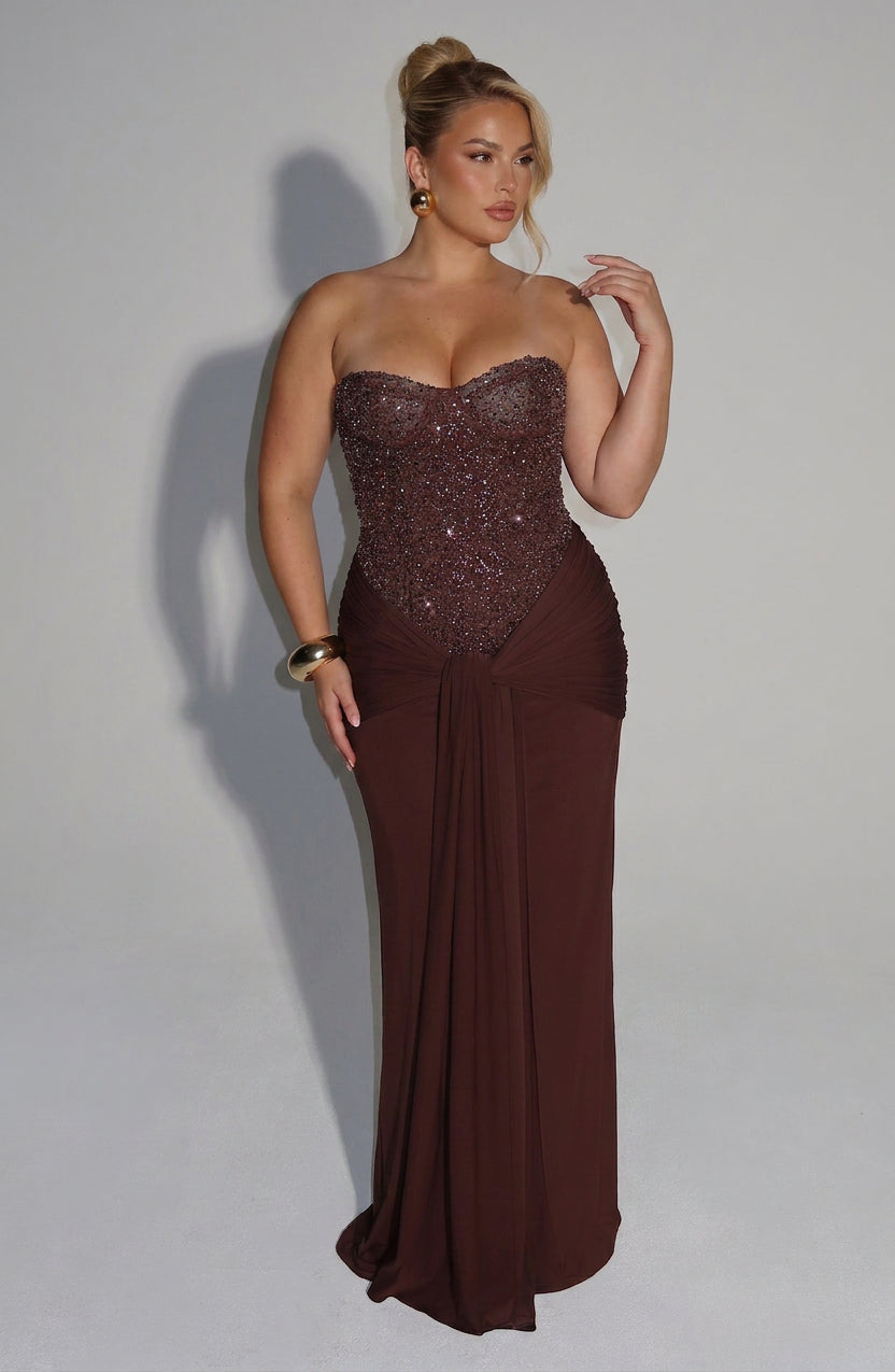 Vestido Largo Granate Carina