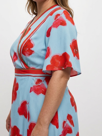 Corinne | V Neck Short Sleeve Floral Maxi Dress