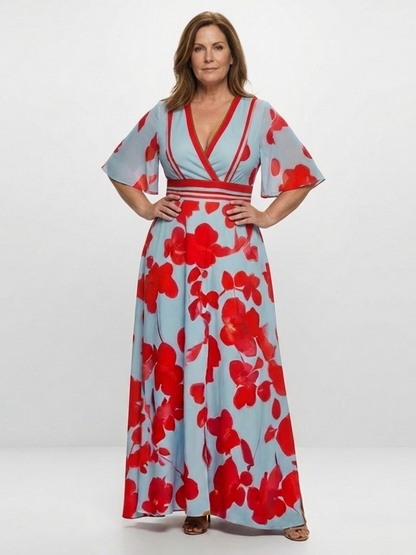 Corinne | V Neck Short Sleeve Floral Maxi Dress