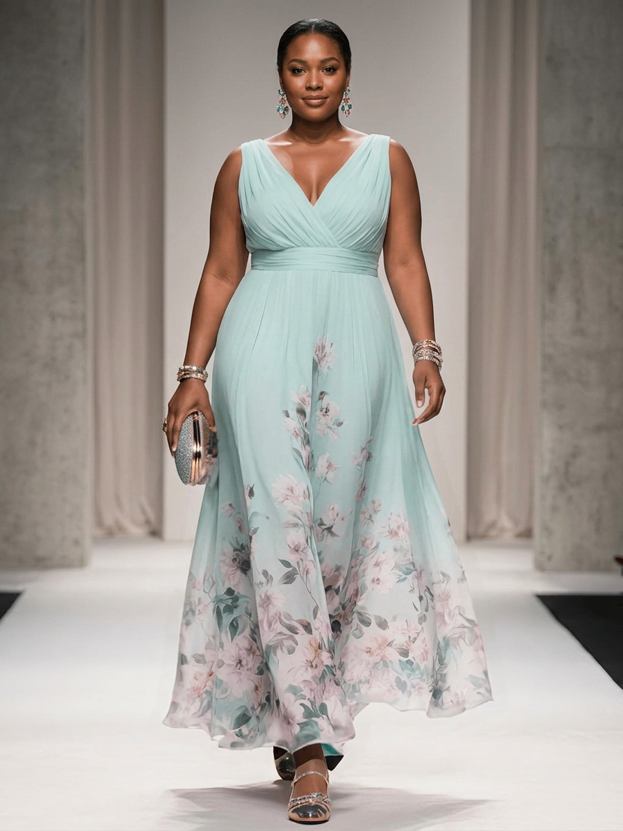 Vestido Largo Floral de Gasa Rose