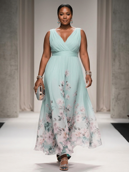 Vestido Largo Floral de Gasa Rose