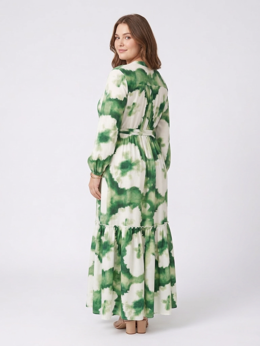 Sabine | Vestido Maxi por Capas con Nudo y Manga Larga