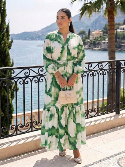 Sabine | Vestido Maxi por Capas con Nudo y Manga Larga