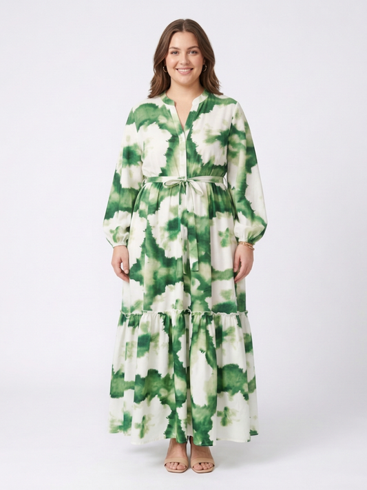 Sabine | Vestido Maxi por Capas con Nudo y Manga Larga