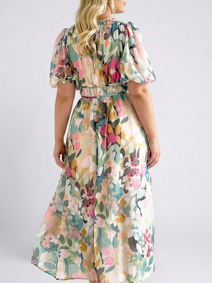 Eulalie | Vestido Midi con Cintura Fruncida y Escote en V