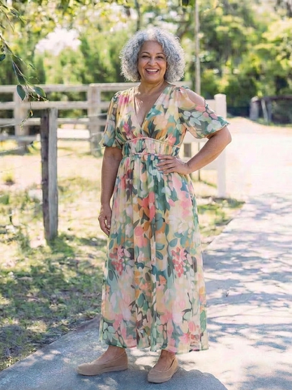 Eulalie | Vestido Midi con Cintura Fruncida y Escote en V