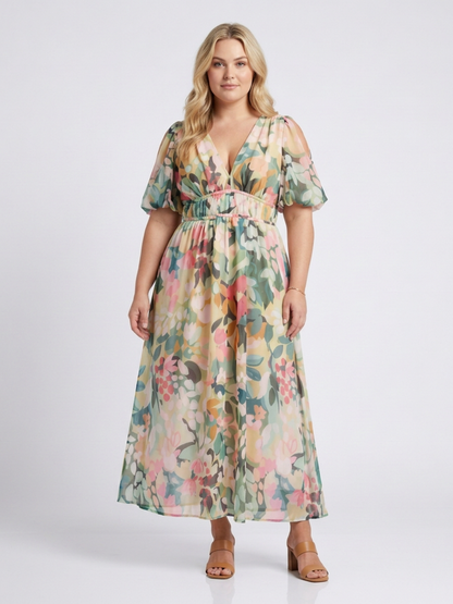 Eulalie | Vestido Midi con Cintura Fruncida y Escote en V