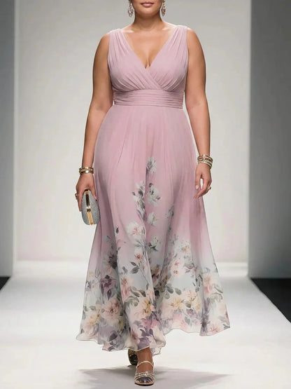 Vestido Largo Floral de Gasa Rose