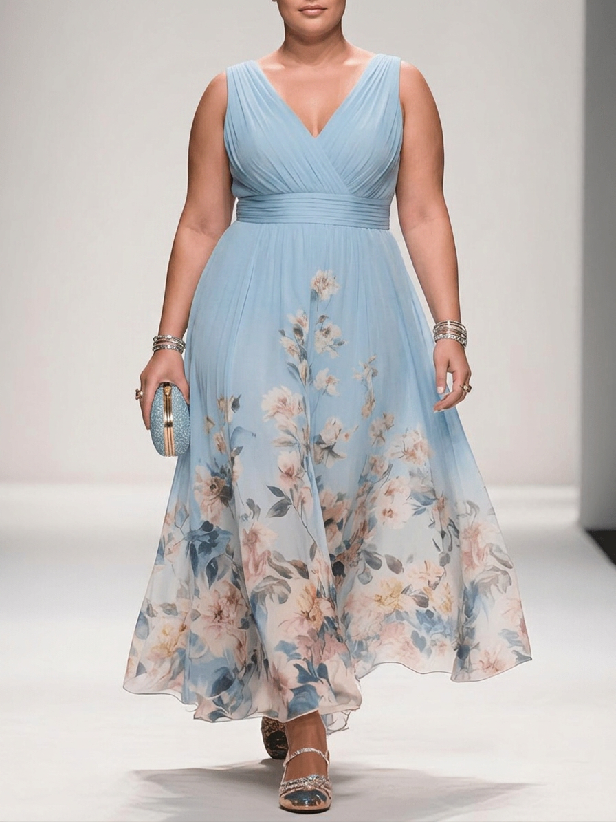 Vestido Largo Floral de Gasa Rose