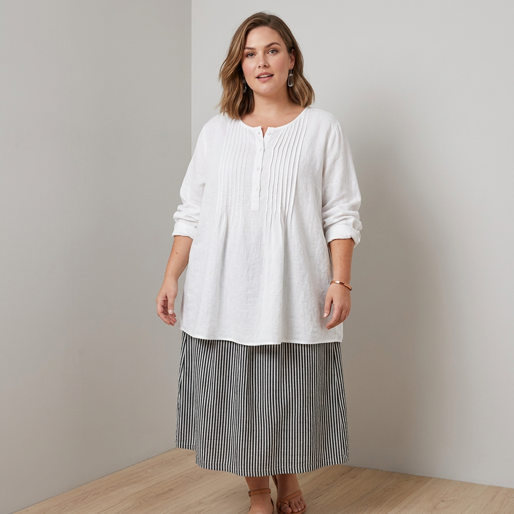Farah | Túnica Casual de Color Uniforme con Botones