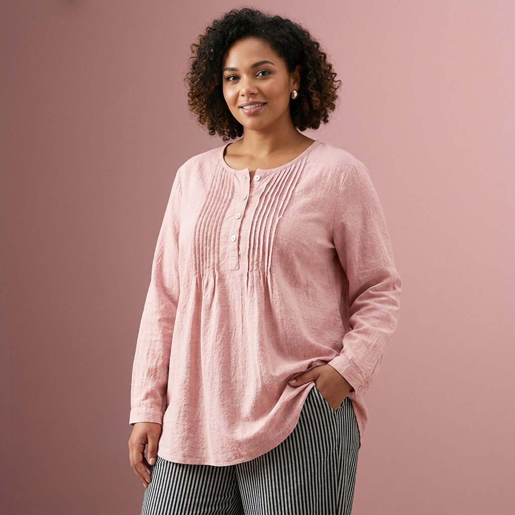 Farah | Túnica Casual de Color Uniforme con Botones