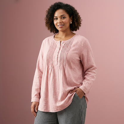 Farah | Túnica Casual de Color Uniforme con Botones