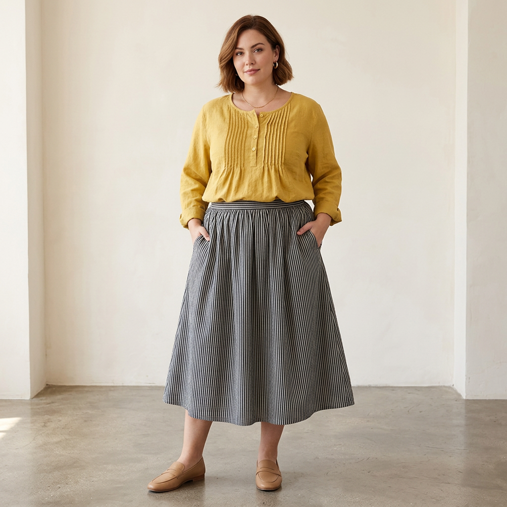 Farah | Túnica Casual de Color Uniforme con Botones