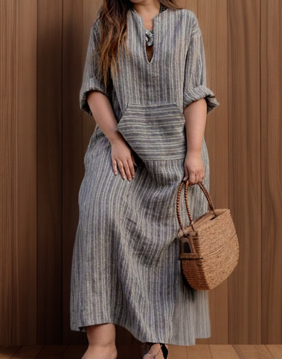 Hailey | Vestido Largo Casual a Rayas Vintage