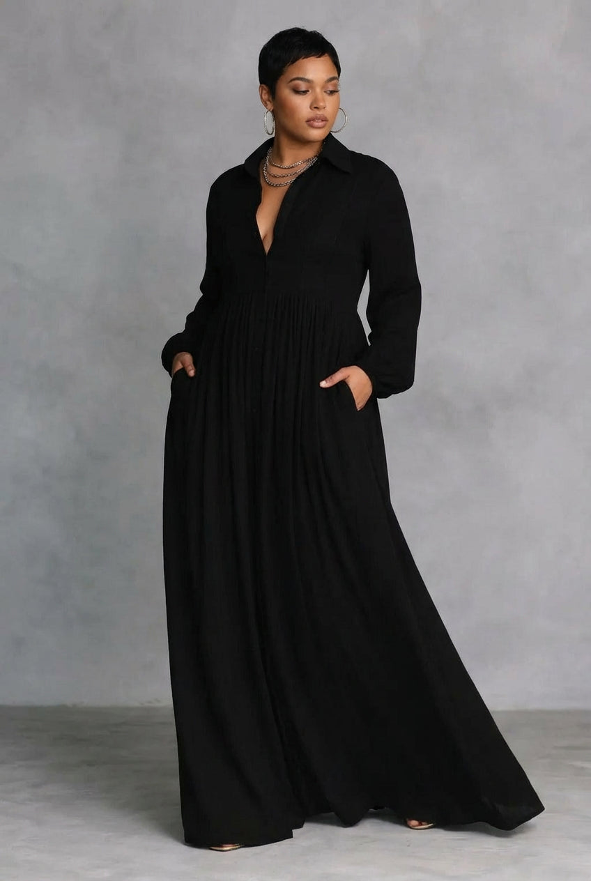 Celine | Vestido Maxi Fluido con Botones